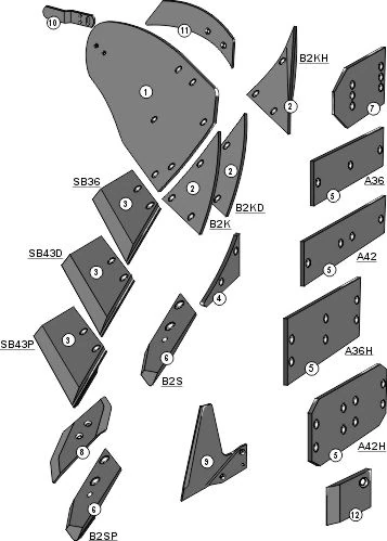 Explosionszeichnung Lemken Pflugkörper Typ B30